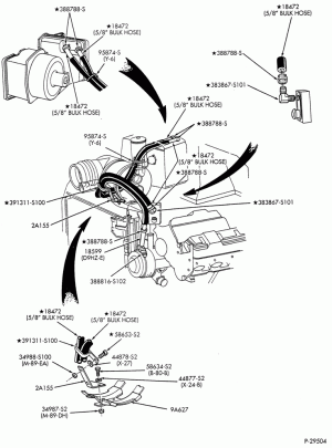 HEATERS-Heater hose installation - 8 cyl. 7.0L L.P.G. - w/hydraulic brake system-F-FT600/900