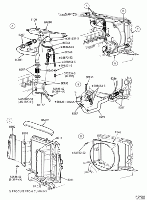 COOLING SYSTEMS-Radiator & related parts - 6 cyl. FD-1460 - w/tilt hood-F-FT700/900