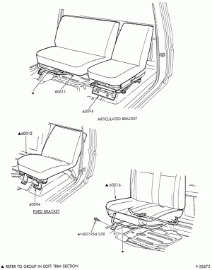 SEATS AND SEAT BELTS-Front seat parts - articulated & fixed bucket w/2 pass. companion seat-F-FT600/900