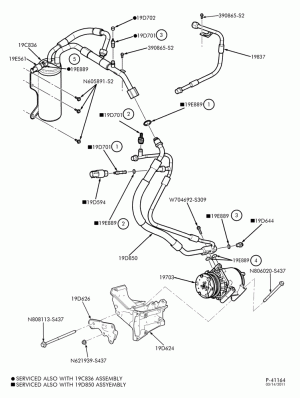 AIR CONDITIONING-Air conditioning hoses, condenser & related parts - without aux. a/c - 6 cyl. 4.2L-E150/350