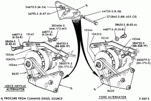 ALTERNATOR MOUNTING PARTS-L-LA-LL-LN-LNT-LS-LT-LTA-LTL-LTS900-6 cyl. 610 (10.0L) & 855 (14.0L) Cum. diesel- Leece Neville and Ford
