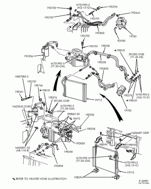 AIR CONDITIONING-Air conditioning hoses, condenser & related parts - with aux. a/c - 6 cyl. 4.2L-E150/350