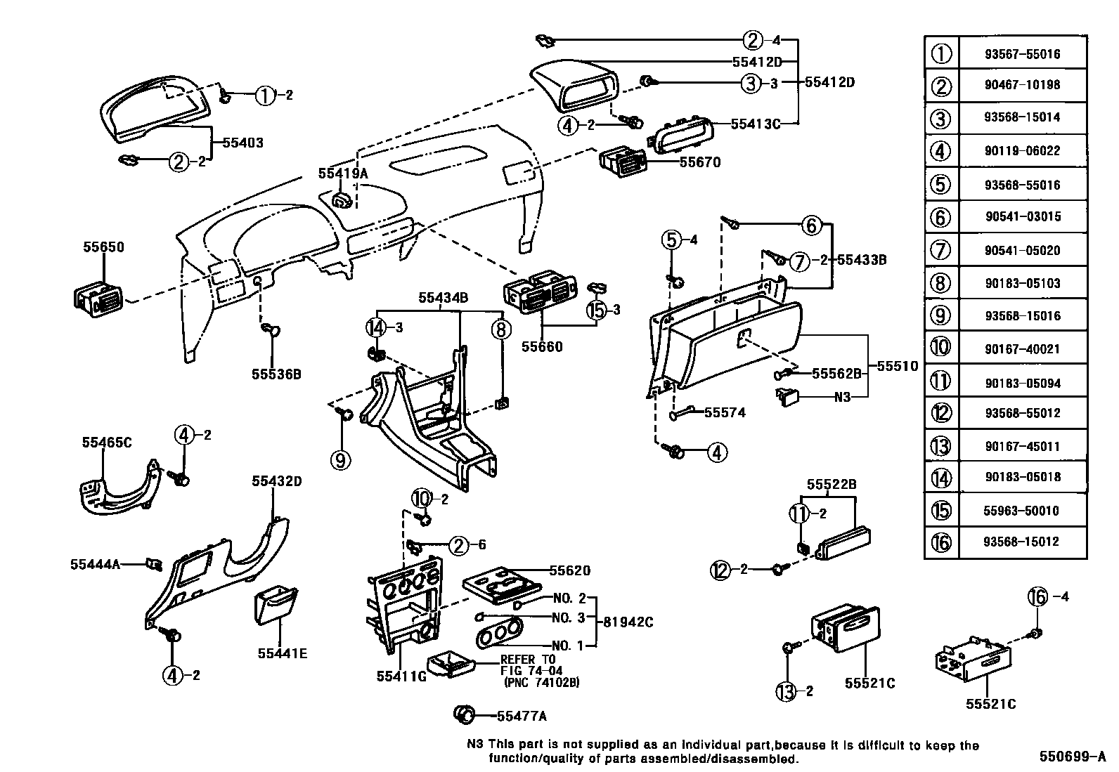 REGISTER ASSY, INSTRUMENT PANEL, NO.3