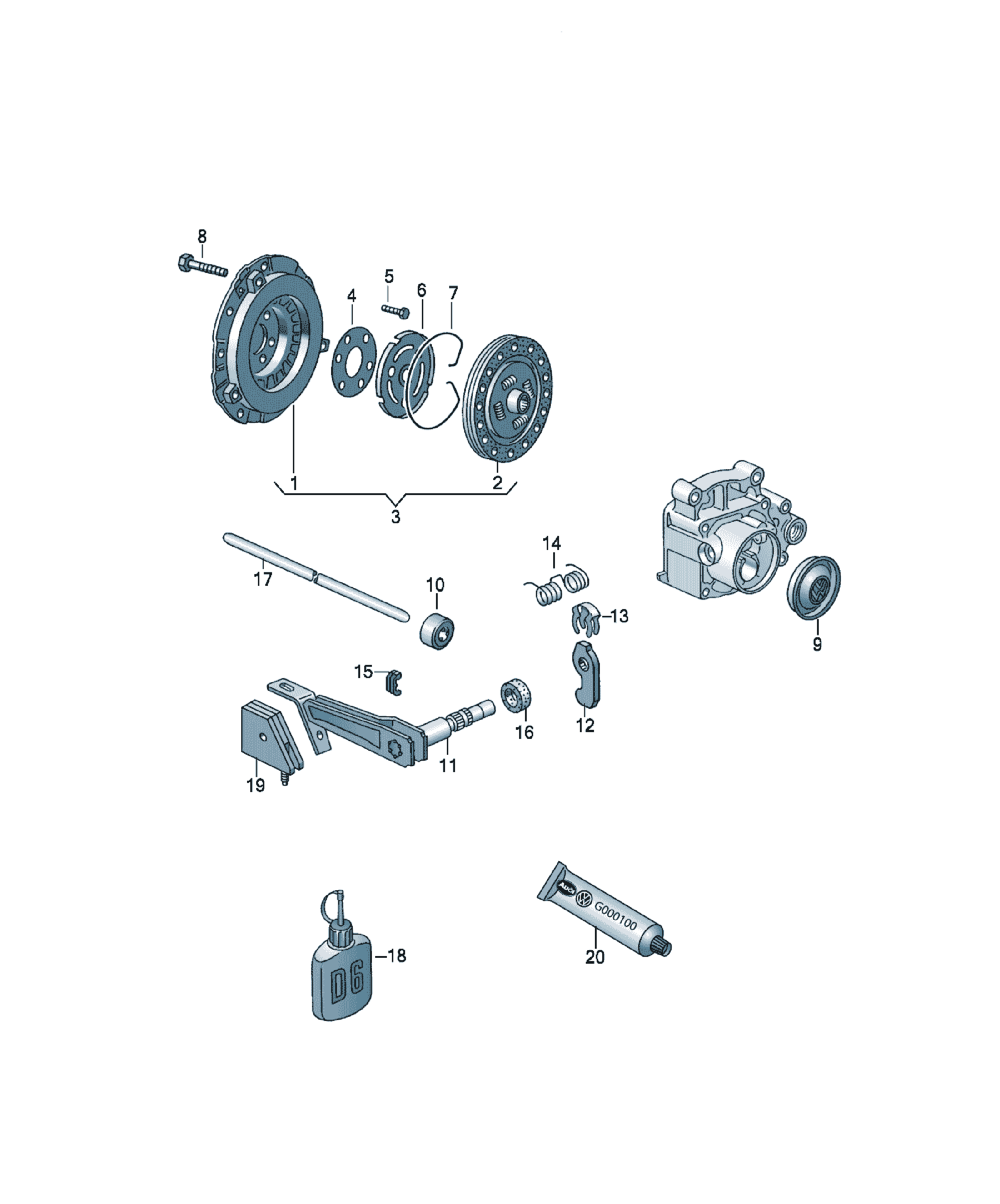 Unsoare pentru caneluri disc ambreiaj Volkswagen CC, cod G  000100