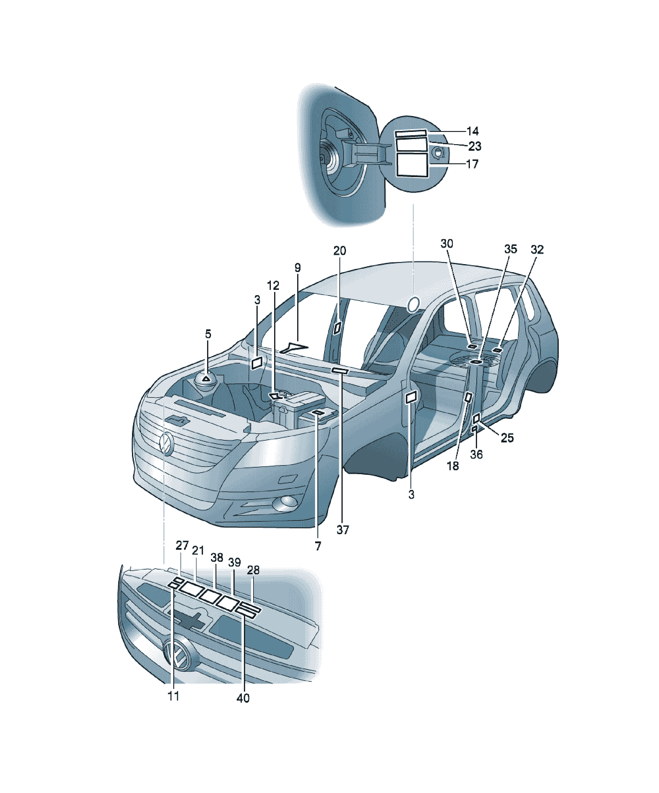 Autocolant cu pictogramă airbag / scaun copil Volkswagen CC, cod 3C0010492L