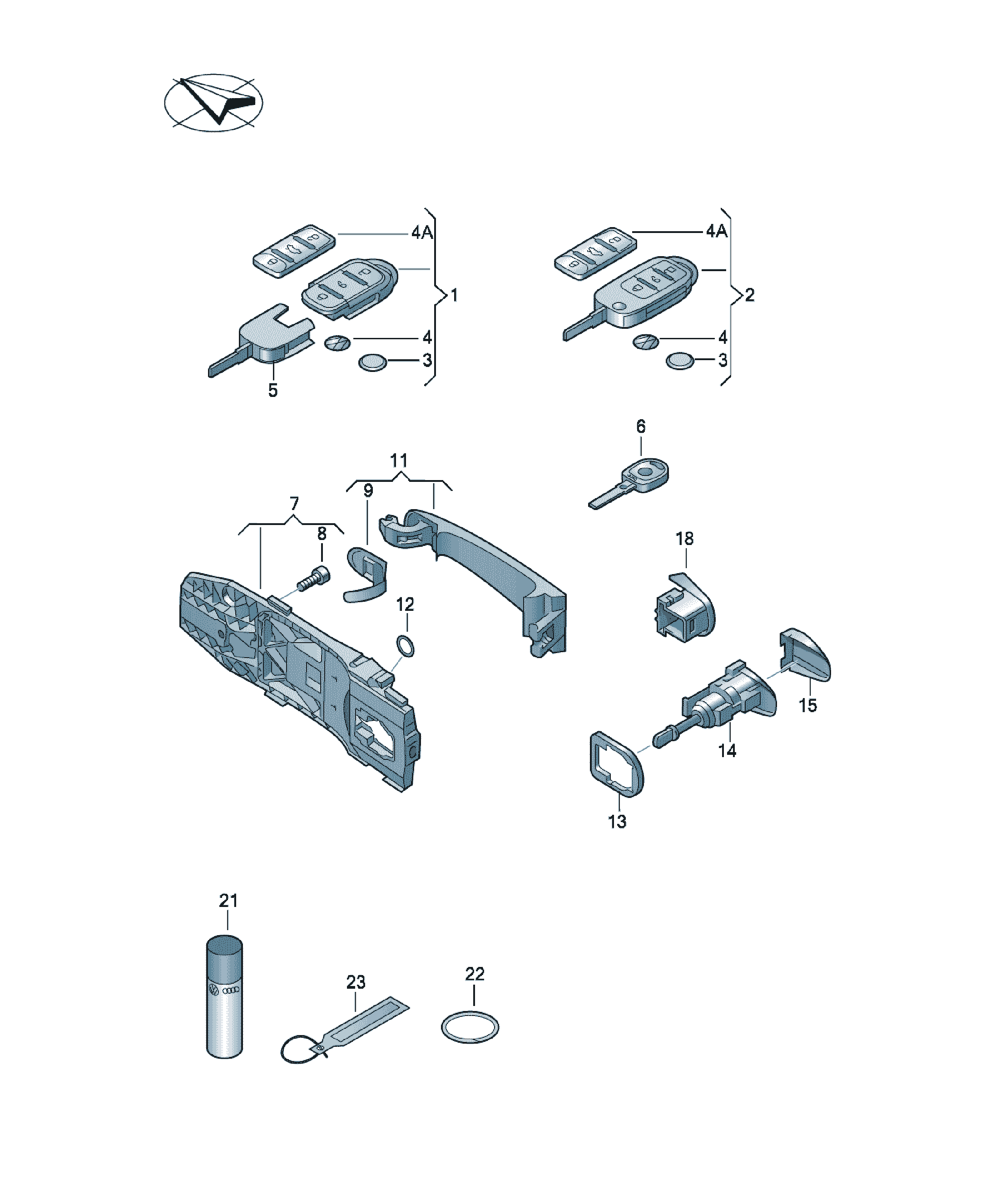 Set cilindri încuietoare cu cheie Volkswagen Tiguan, cod 5N0800375AA