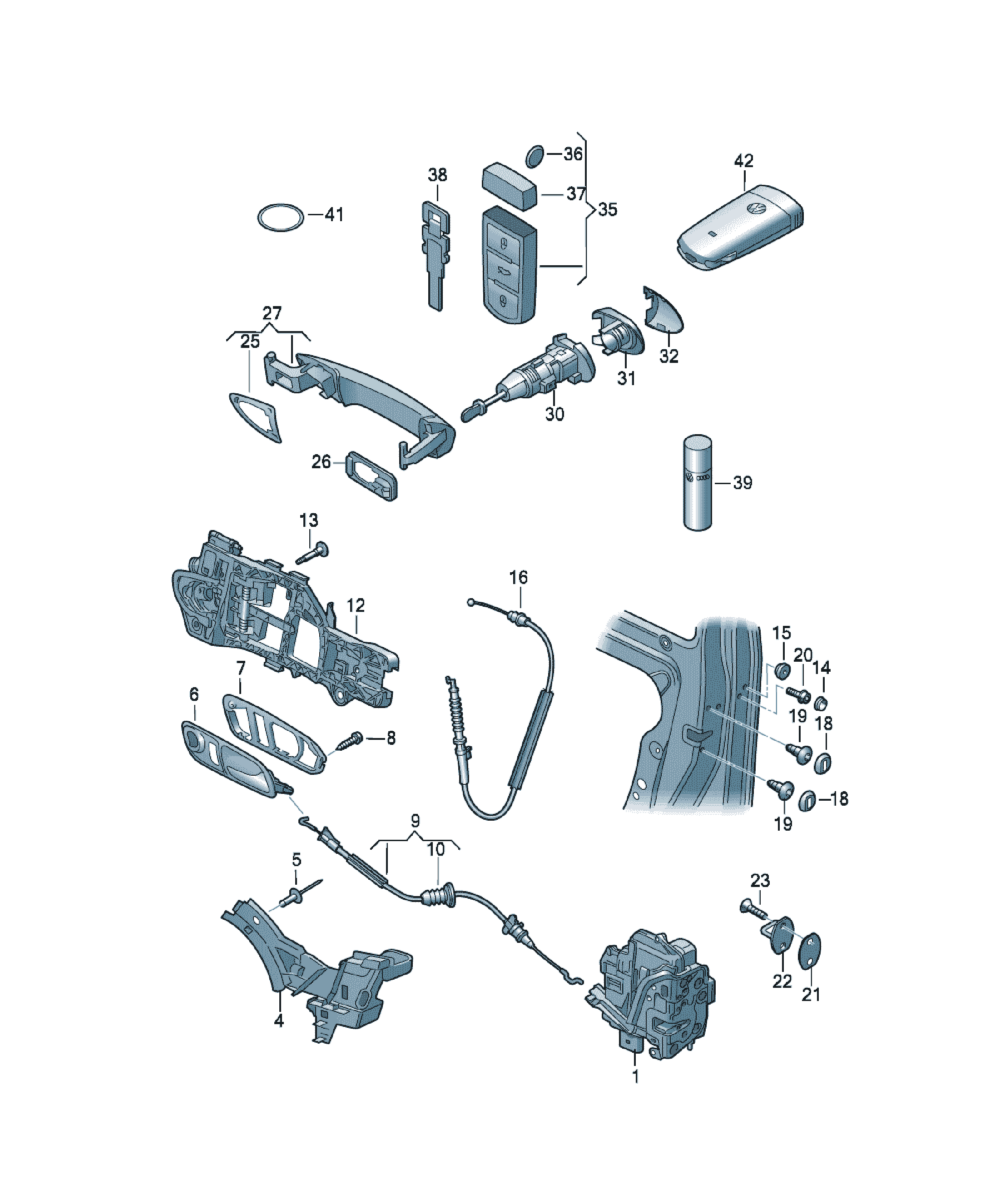 Set cilindri încuietoare cu cheie Volkswagen CC, cod 3C8800375BA