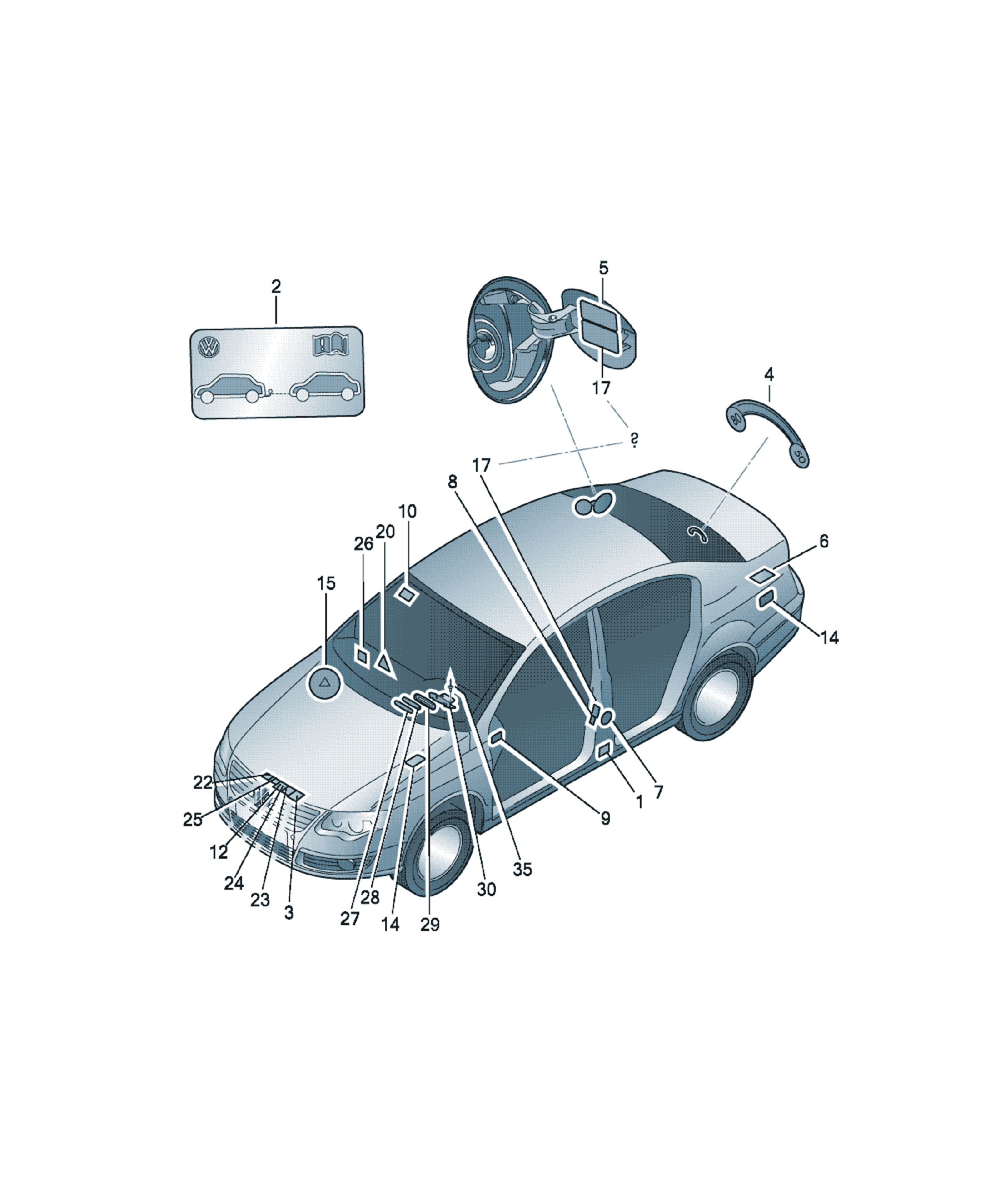 adhesive sticker for vehicle data Volkswagen CC, cod 7M0010252D