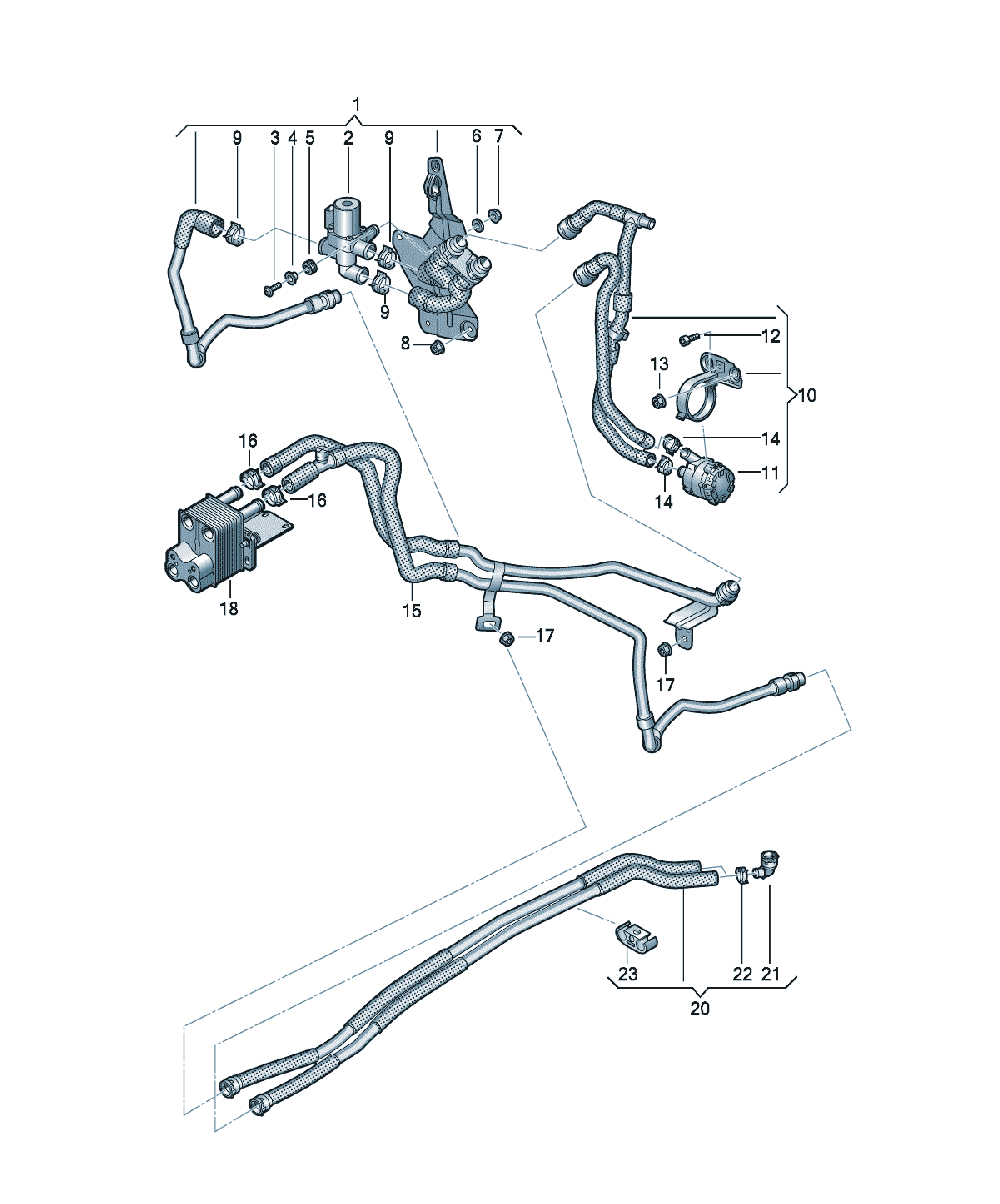Coolant hose with solenoid switchover valve Volkswagen Passat / Variant / Santana, cod 5Q2820113E