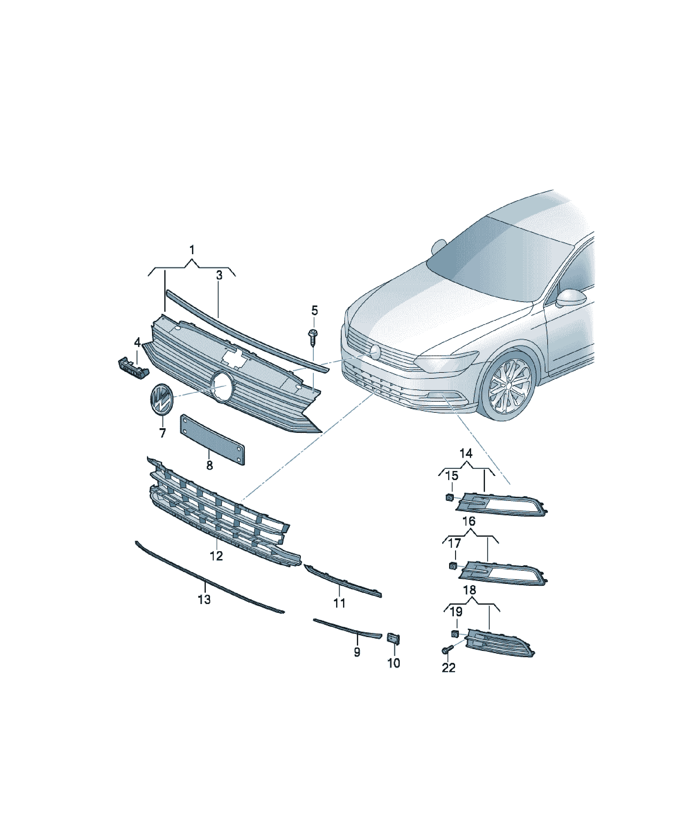 Grila radiator Volkswagen Passat / Variant / Santana, cod 3G0853651H