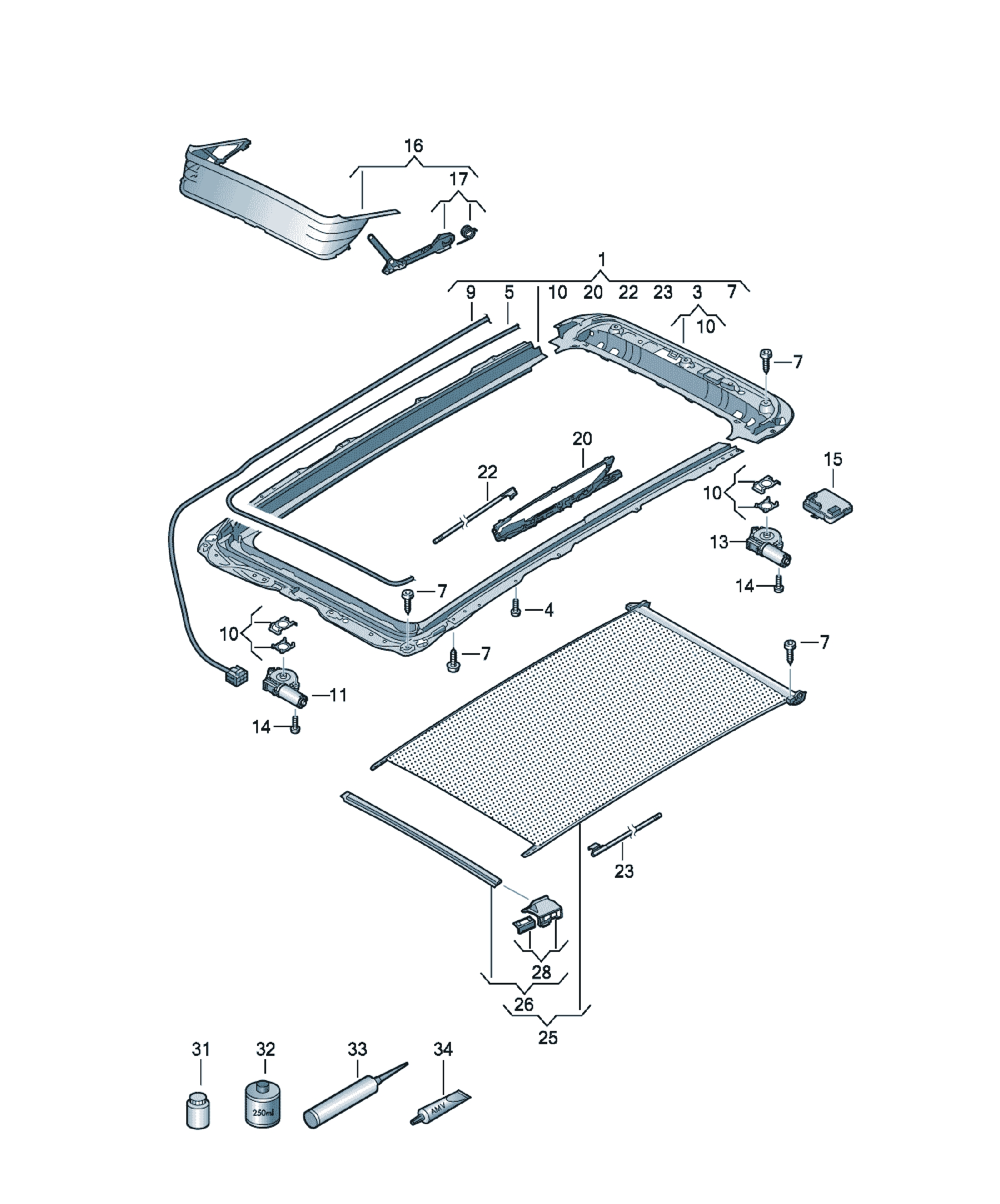 Sliding roof mechanism Volkswagen Passat / Variant / Santana, cod 3G9877049D