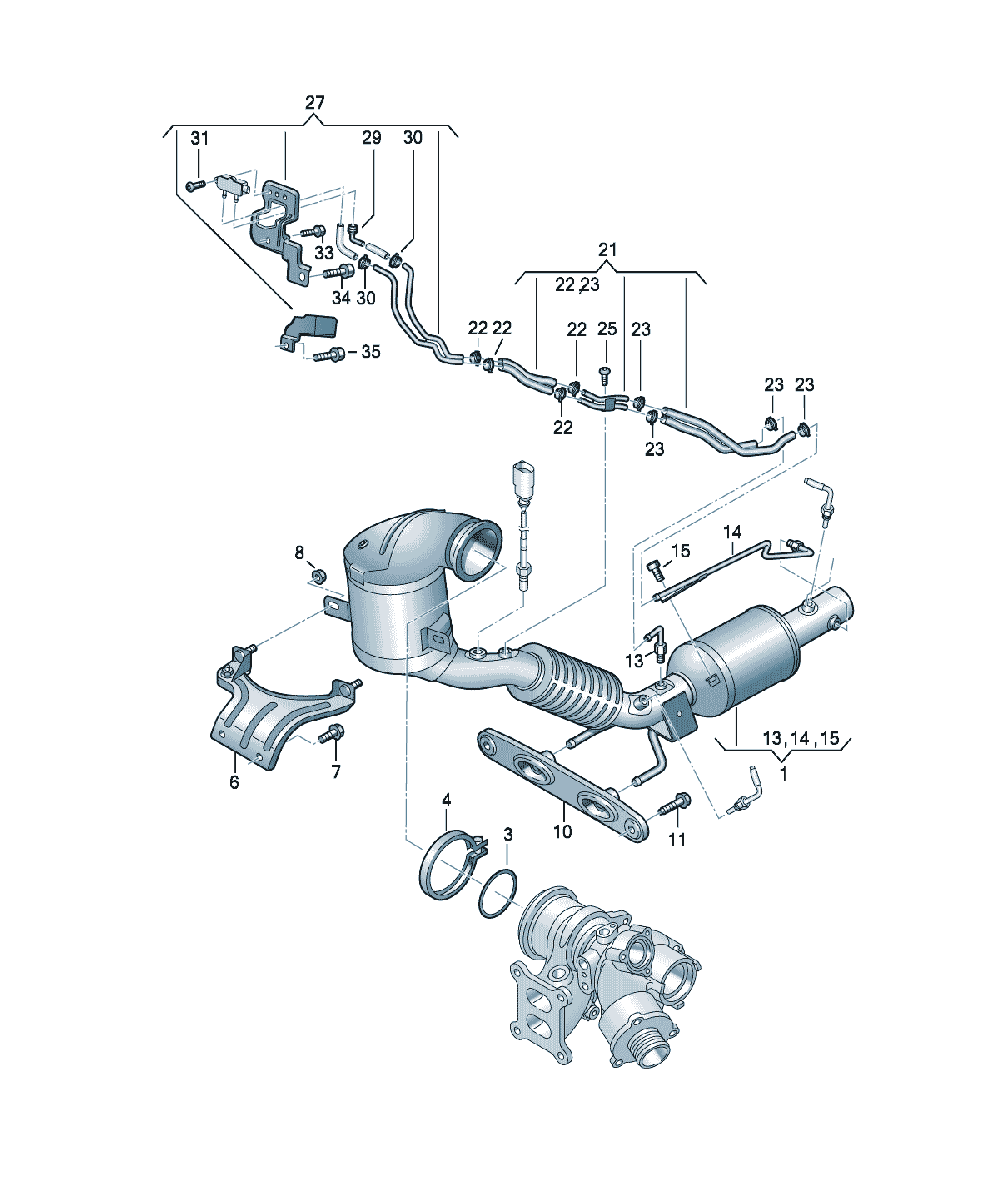 Țeavă eșapament cu catalizator Volkswagen Passat / Variant / Santana, cod 3Q0254502GX