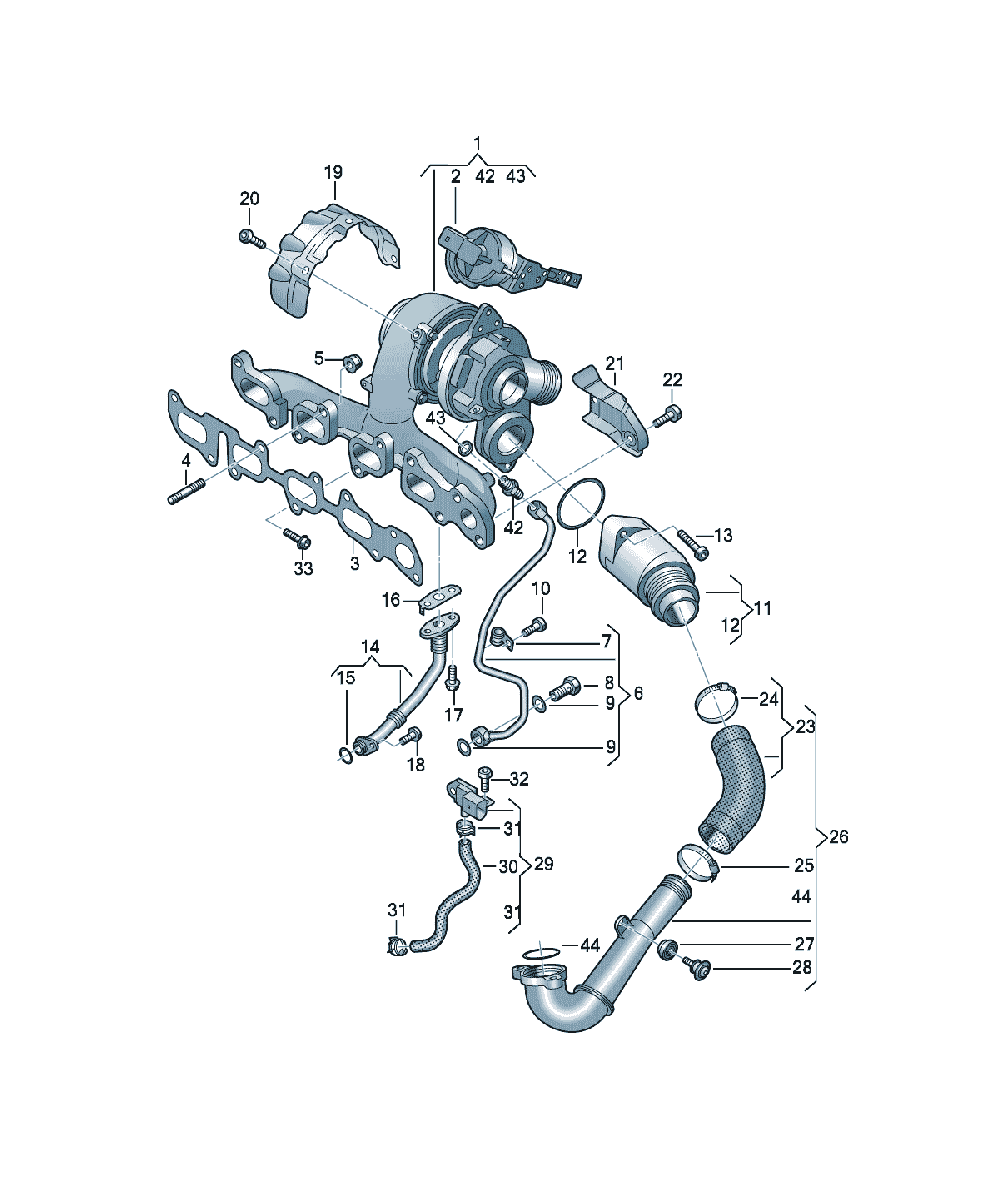 Galerie evacuare cu turbocompresor Volkswagen Passat / Variant / Santana, cod 04L253124AX